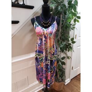 Ocean Breeze Womens Multi Floral Scoop Neck Sleeveless Knee Length Dress Large